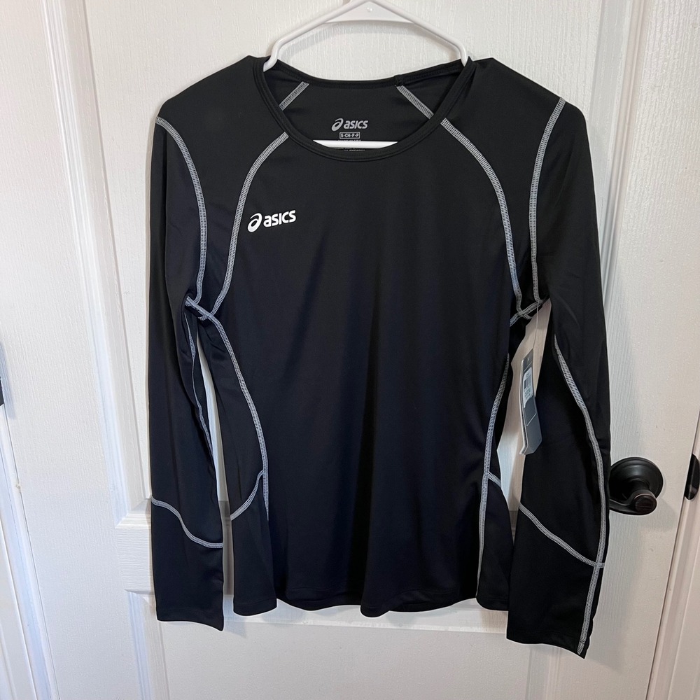 ASICS Volleycross Long Sleeve Shirt Black Steel Grey BT2510 Womens Small NWT USA